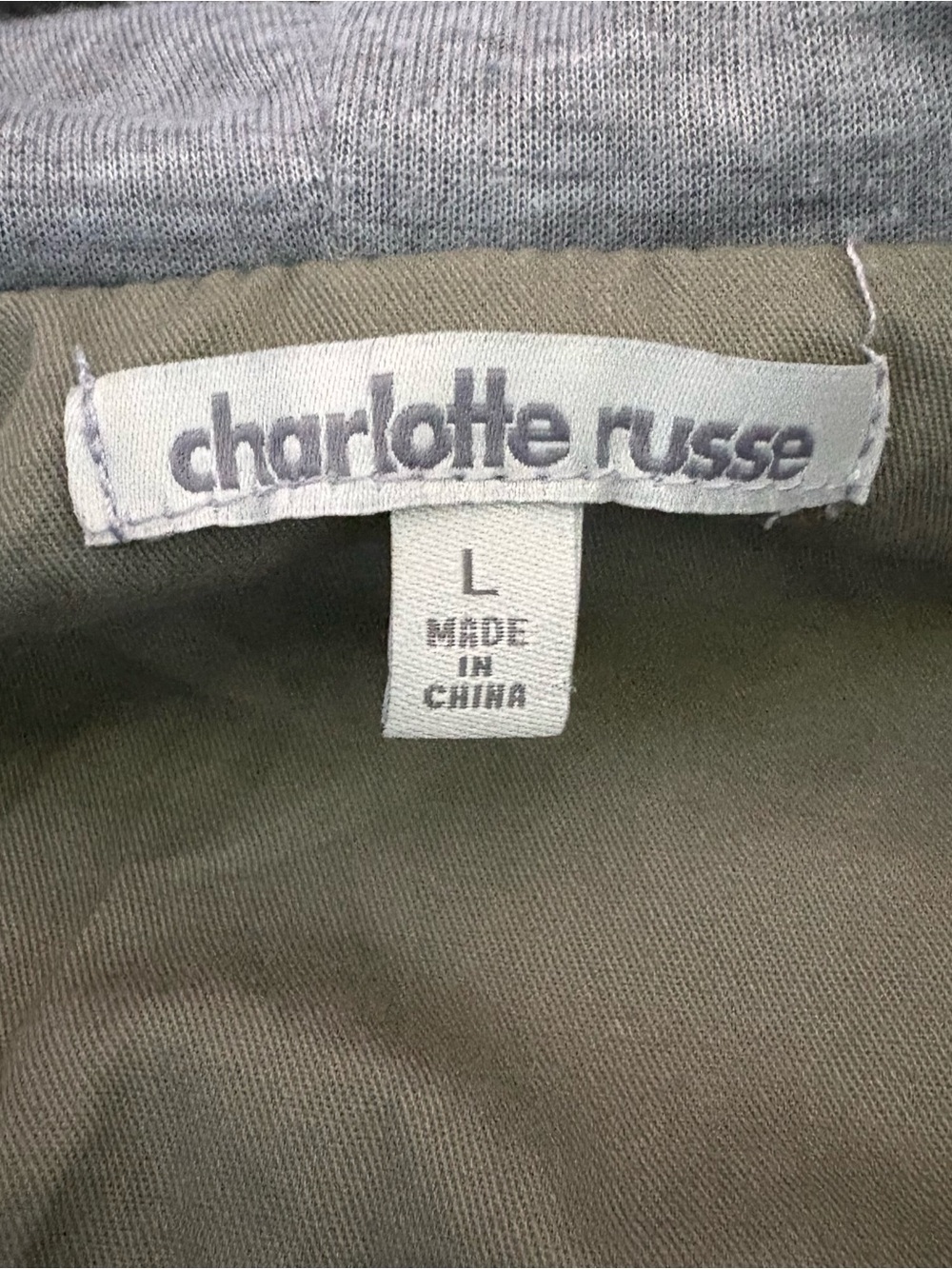 Charlotte Russe Olive Hooded Utility Bomber Jacket Dual Zipper Gray Hood Cropped - Picture 4 of 10